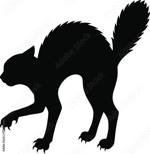 Scared Halloween Black Cat Silhouette Arched BackScared Halloween Black Cat Silhouette Arched Back