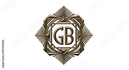 Luxury golden GB monogram logo in intricate geometric frame