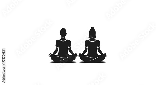 Male and female meditating in lotus yoga pose silhouette