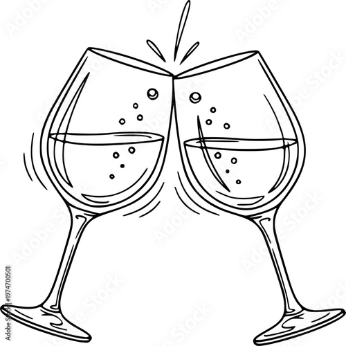clinking wine glasses hand drawn vector sketch
