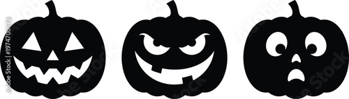Three Scary Jack-o-Lantern Pumpkin SilhouettesThree Scary Jack-o-Lantern Pumpkin Silhouettes