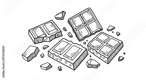 Chocolate Pieces Broken Apart Vector, Sweet Dessert Icon for Confectionery Branding