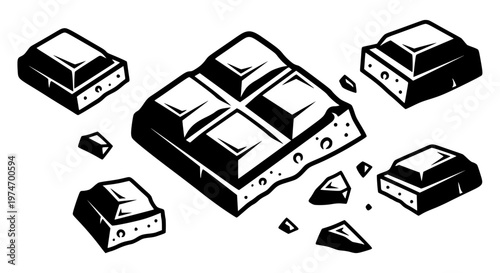Chocolate Pieces Broken Apart Vector, Sweet Dessert Icon for Confectionery Branding