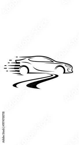 Modern sports car icon with speed effect and winding road
