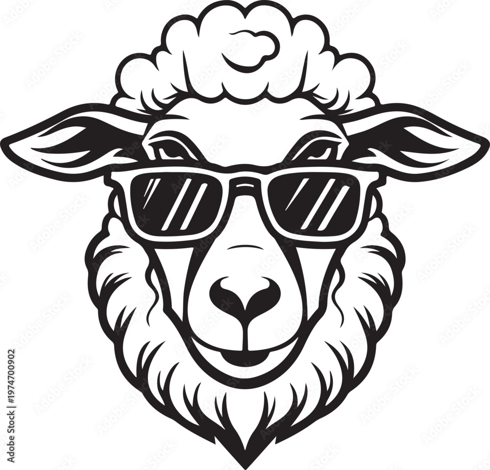 Fototapeta premium Sheep head with sunglasses vector illustration 