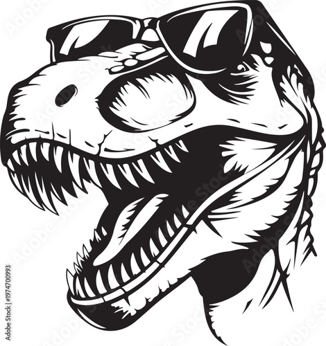 Tyrannosaurus rex head with sunglasses  vector illustration 
