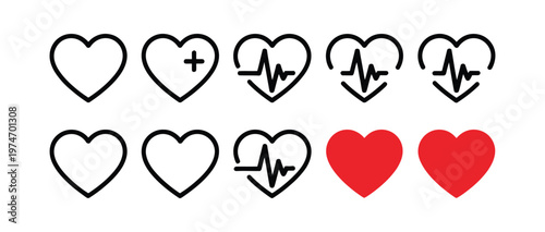 Heart vector icons heartbeat cardiogram symbol in linear style medical pulse heart logo isolated on transparent background vector illustration