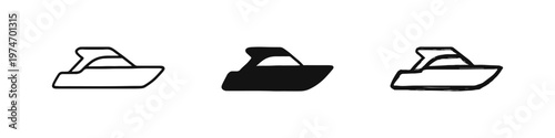 Speedboat Icons Set: Outline, Solid, and Hand-Drawn Styles for Fast Motorized Boats