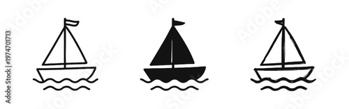 Sailboat Icons Set: Outline, Solid, and Hand-Drawn Styles for Sailing Vessels and Yachts