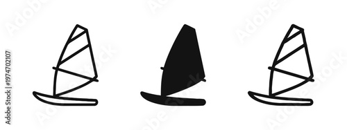 Windsurfing Sail Icon Set. Outline, Filled and Hand Drawn Style Windsurf Symbol.