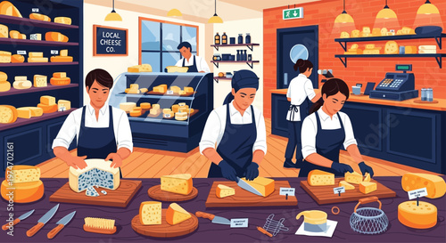 Skilled Cheesemongers Preparing and Displaying Artisan Cheeses.