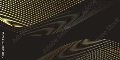 Luxurious abstract background with flowing golden wave lines on premium black. Sophisticated vector art perfect for high-end branding, elegant invitations, and modern digital wallpapers.