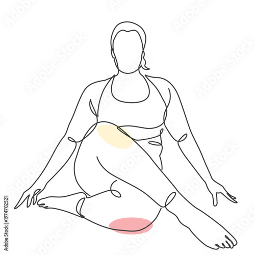 One continuous line art of Curvy woman doing yoga exercises