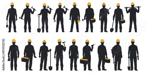 Silhouette of worker isolated. Worker Day Silhouettes vector illustration