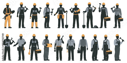 Silhouette of worker isolated. Worker Day Silhouettes vector illustration