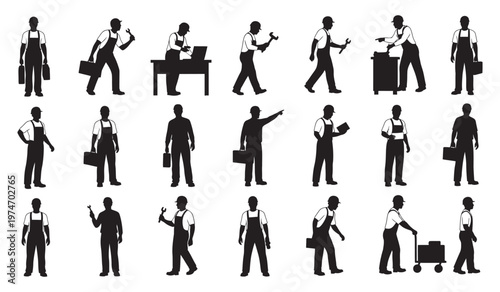 Silhouette of worker isolated. Worker Day Silhouettes vector illustration