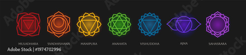 Set of Chakra system yoga colorful sign symbol. Vector illustration