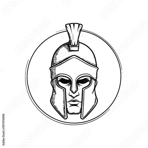 Spartan Warrior Helmet Logo - Ancient Greek Gladiator Line Art Illustration