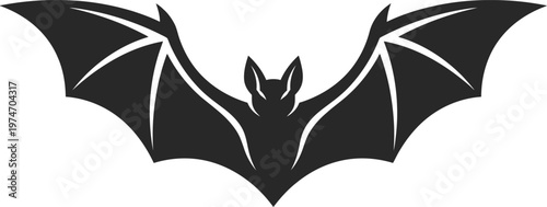 vector Simple logo Black bat silhouette flying with wings spread wide