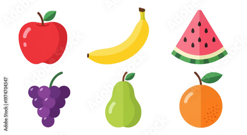 Fresh fruit icons on white background.