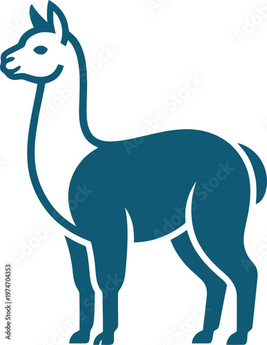 vector Simple logo Blue llama profile standing factual animal illustration