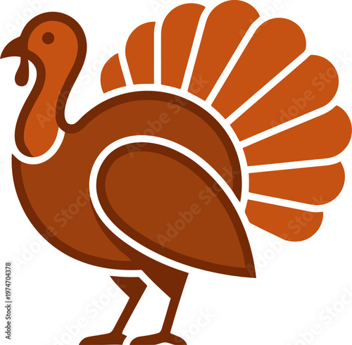 vector Simple logo Brown turkey illustration with fan tail displaying