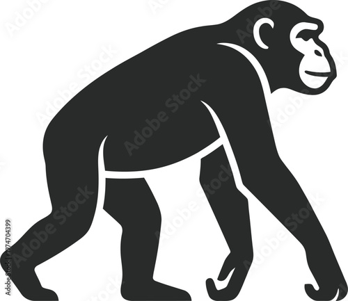 vector Simple logo Chimpanzee silhouette walking in knuckle walk profile