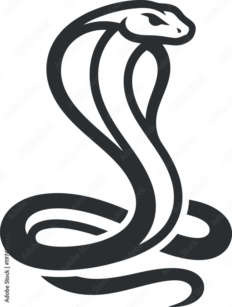 Fototapeta premium vector Simple logo Venomous cobra silhouette rearing up in strike pose
