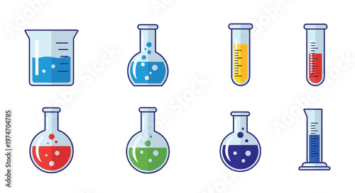 Laboratory Equipment Science Glassware Icons.