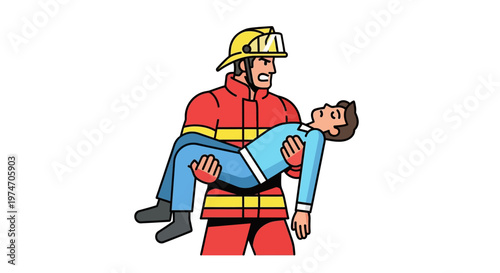 Firefighter rescuing a person in emergency situation illustration