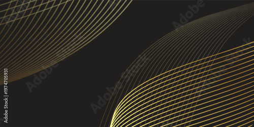 Luxurious abstract background with flowing golden wave lines on premium black. Sophisticated vector art perfect for high-end branding, elegant invitations, and modern digital wallpapers.
