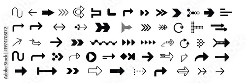 Comprehensive set of vector arrow icons illustrating various directions and interface functions