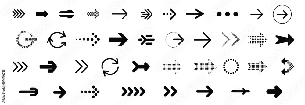 Fototapeta premium Collection of diverse arrow icons and symbols in various styles and directions, vector graphic.