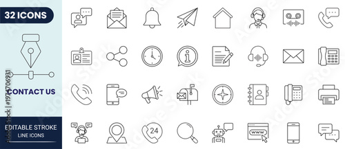 Contact us icon set in outline style. Editable stroke. Vector icon collection.	