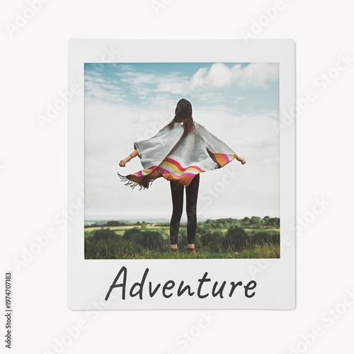 Bild auf Leinwand Aesthetic adventure instant film, carefree woman rear view image