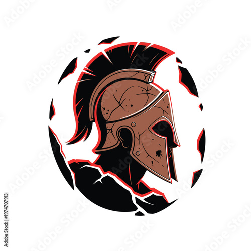 Spartan Warrior Helmet Logo Mascot - Ancient Greek Gladiator Head Profile Vector Illustration