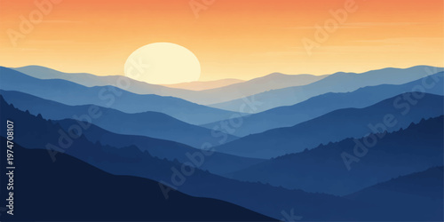 Mountain Sunrise and Sunset Landscape with Misty Valley and Forest View