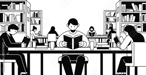 people reading books in a library