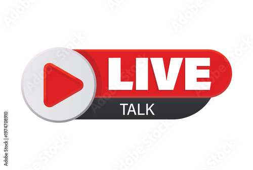 red live talk label with play button icon for video conversation and online interview streaming