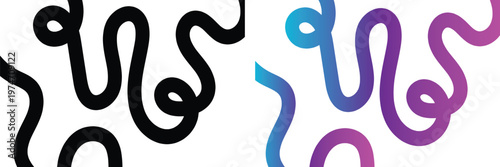 Collection of swirling line designs in black, blue, and purple hues