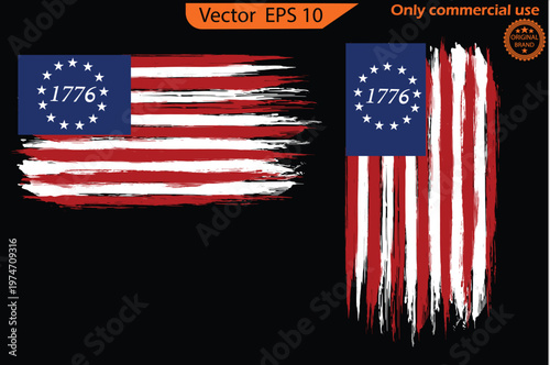 United states of America flag. 4th of July vector illustration. Betsy Ross 1776 13 Stars Distressed US Flag 13 star flag , 1776 flag. Only commercial use	
