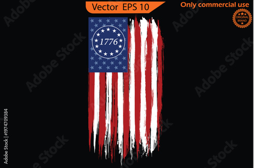 4th of July vector illustration. Betsy Ross 1776 13 Stars Distressed US Flag 13 star flag , 1776 flag. Only commercial use	