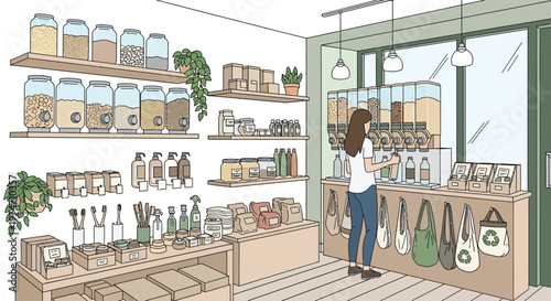 Woman shopping in a sustainable zero waste store.