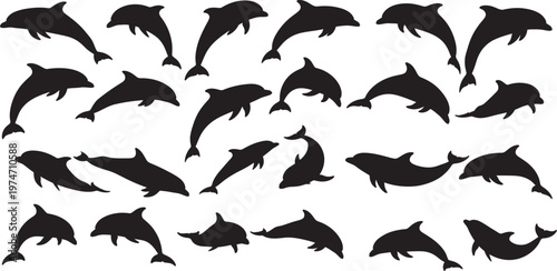 Dolphin silhouettes vector with different poses and angles vector illustration