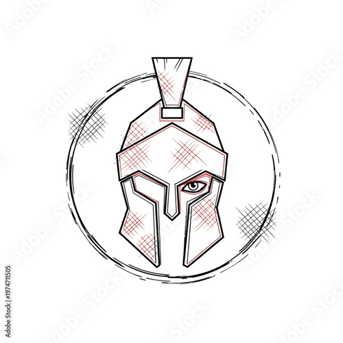 Spartan Warrior Helmet Logo Illustration - Hand-Drawn Ancient Greek Gladiator Headgear Sketch