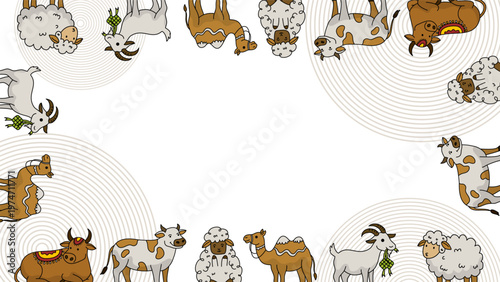 various livestock animals frame border for islamic sacrifice day celebration banner design