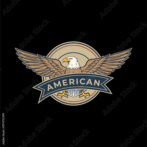 American eagle with spread wings vintage badge logo illustration