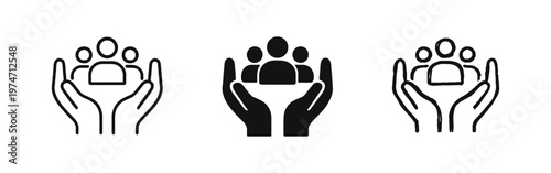 People Care and Protection Icon Set. Community Support Hands Vector Icons. Social Responsibility and Security Symbols.