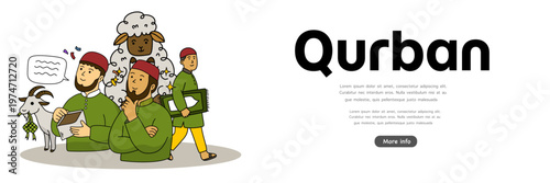 group of muslim people standing with sacrificial sheep during holy qurban celebration