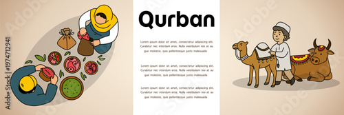 traditional meal sharing and camel riding during qurban religious holiday celebration event